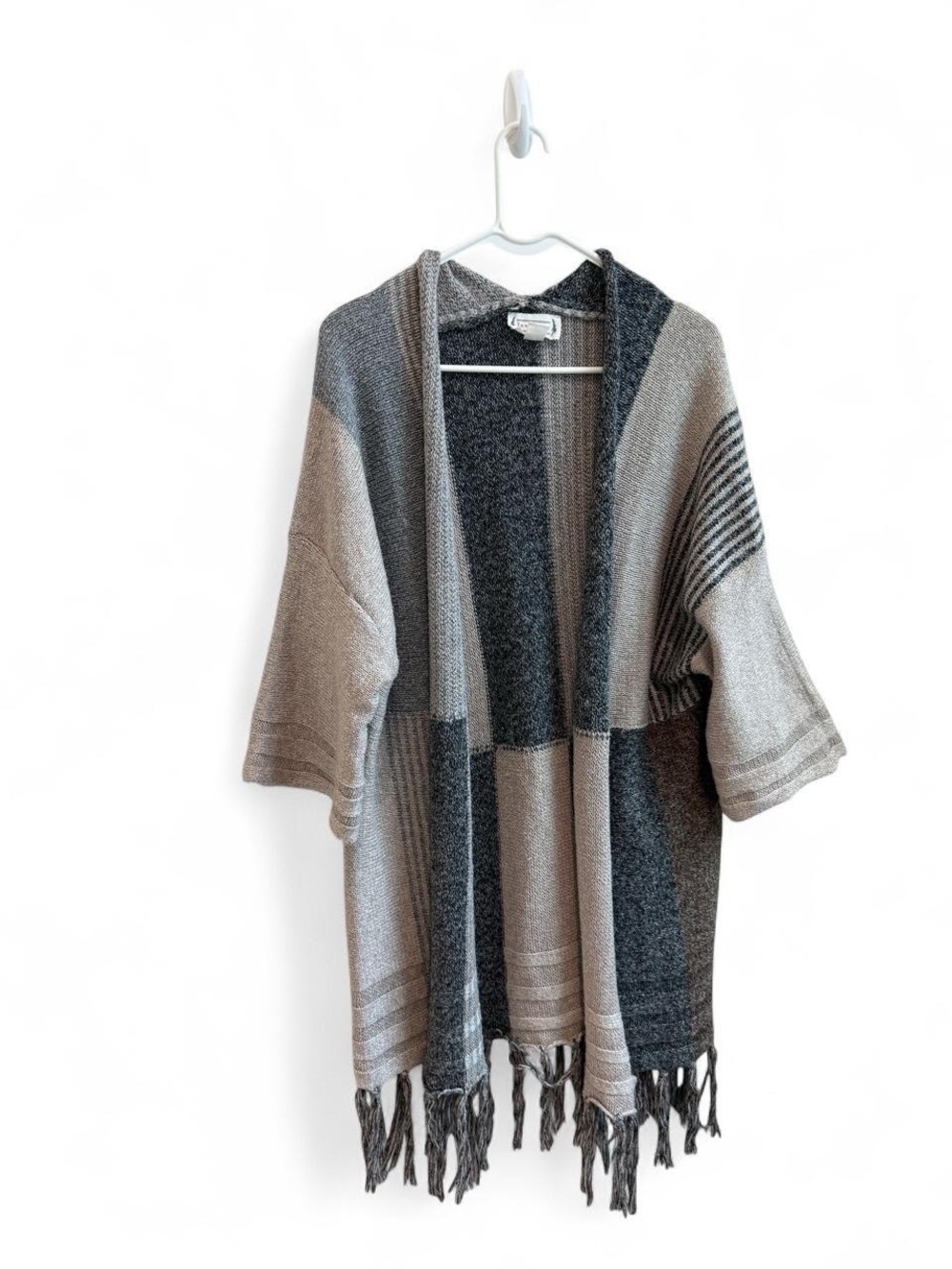 Love Riche Patchwork Colorblock Fringe Cardigan - Picture 2 of 6